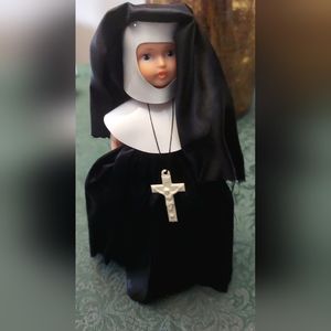 Vintage Genuine Nun Doll 9" with music box Box. Tune is Ave Maria.